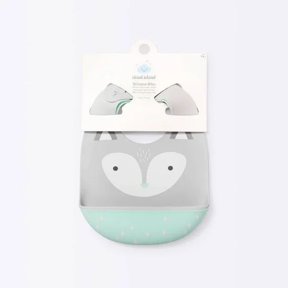 NWT Cloud Island Silicone Fox & Mint Baby Bibs - 2-Pack - Picture 1 of 3